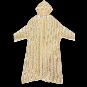American Eagle Outfitters Crochet Long Duster Cardigan XS/S Cream Hooded AEO